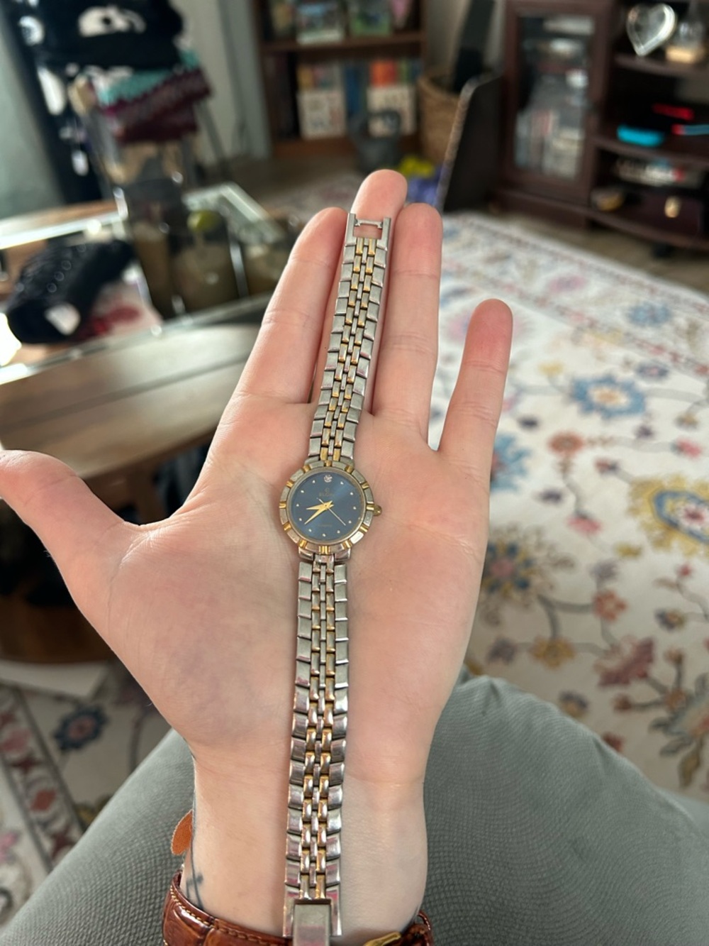 Two-Tone Women's Dress Watch with Blue Dial